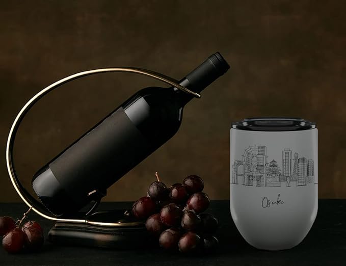 Osaka Skyline Wine Tumbler, Asia Skyline 12oz Wine Tumbler, Custom Wine Tumblers Gift For Birthday, Spill Resistant Tumblers for Women, Personalized Wine Tumbler