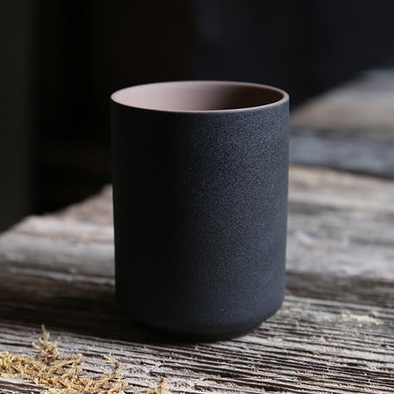 Japanese simple black style, tea cup, holder, handleless ceramic mug, coffee cups
