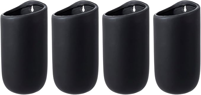 MyGift 7.5 Inch Wall Mounted Modern Matte Black Ceramic Cylindrical Plant Containers, Floating Succulent or Herb Planter Pots, Vertical Hanging Flower Vases, Set of 4