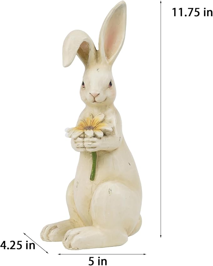 Newman House Studio Easter-Decorations - Spring Bunny Decor - Table Centerpiece - Spring Figurines - Indoor Bunny Statues with Flower Farmhouse Office Room Decor for Table 5 * 4.25 * 11.75 inch