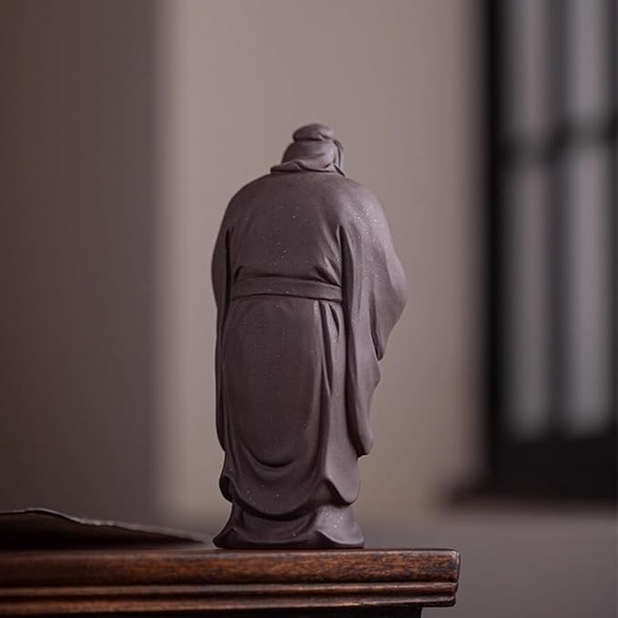 Traditional Chinese Purple Clay Confucius Statue, Ceramic Sculpture, Gray, 8.5x6.7x18.5cm, Decorative Collectible Art
