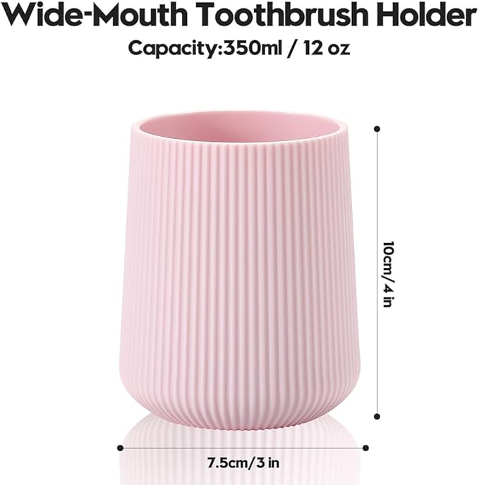 Pink Striped Toothbrush Holder for Electric Toothbrushes Bathroom Organizer Cup for Toothpaste Kids & Adults
