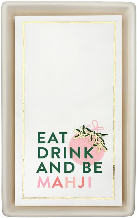 Santa Barbara Design Studio Ceramic Tray and 20 Mahjong Collection Absorbent Paper Napkins, Guest Towel Size (7.75" x 4.25" Napkins), Be Mahji