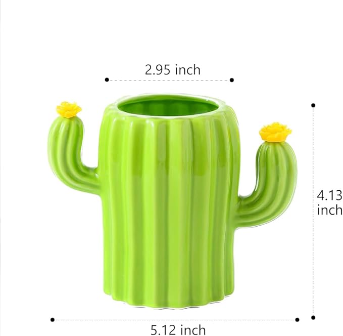 Toothbrush Holders for Bathroom Countertop Organizer Decoration Toothpaste Holder Cute Cactus Shape(Green-01)