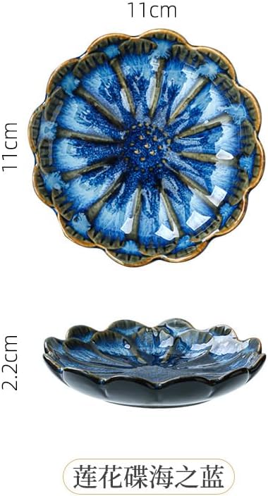 Lotus Ring Holder Dish Small Indoor Ash Tray, Ceramic Dessert Plate Trinket Jewelry Holder Organizing Necklace Earrings for Parents Friends Sister, Blue. All Jewelries Are NOT Included.