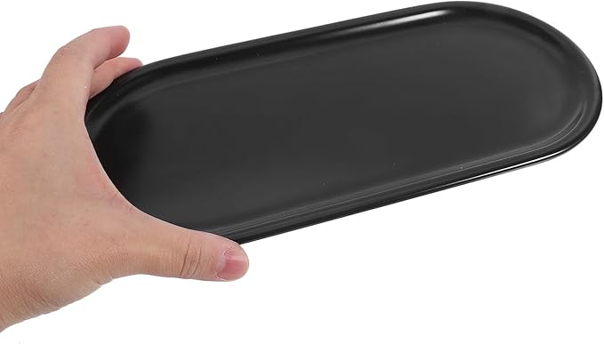 Oval Ceramic Vanity Tray Compact Dark Countertop Storage Organizer for Bathroom Dresser Jewelry Holder Cosmetic Container