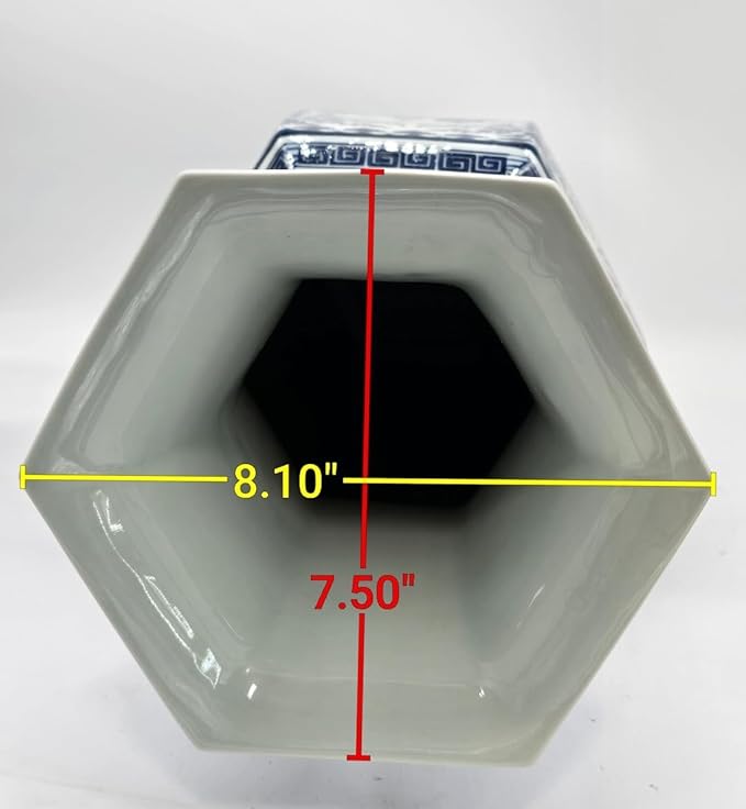 25" Classic Blue and White Hexagonal Lotus Porcelain Vase, Ceramic Vase Jingdezhen, China Qing Style （D9）