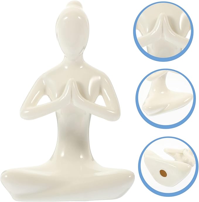 PRETYZOOM Abstract Yoga Girl Decorative Ceramic Sculpture Modern Countertop Craft Ornament for Home Decor Unique for Yoga Lovers and Meditation Accessories