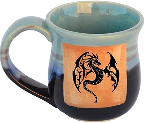 ALWAYS AZUL POTTERY Tribal Winged Dragon Mug in Mountain Waves Glaze - Handmade Ceramic Coffee Mug - Stylish and Unique Handcrafted Artistic Drinkware - Polished Clay Cups, Great for Coffee and Tea