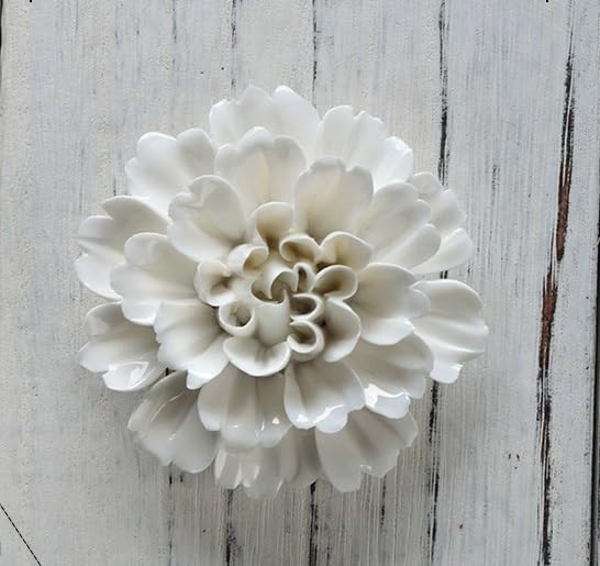 Peony,2.76"" Ceramic Flower Wall Art, Artificial 3D Flower Wall Art, Handmade 3D Wall Art Hanging Sculpture, Porcelain Flower Wall Decoration for Home Office Decor (White), White,flower