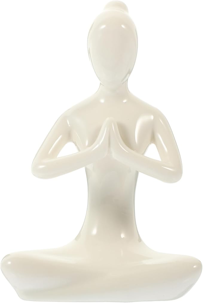 PRETYZOOM Abstract Yoga Girl Decorative Ceramic Sculpture Modern Countertop Craft Ornament for Home Decor Unique for Yoga Lovers and Meditation Accessories