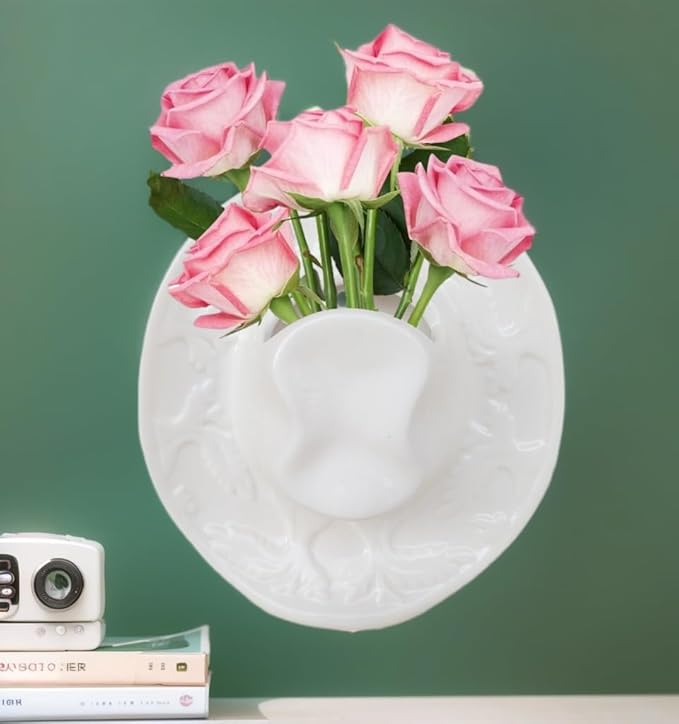 Vase White Hanging Vase, Ceramic Cowboy Hat Wall Plant Holder, Unique Modern 3D Wall Art Decoration
