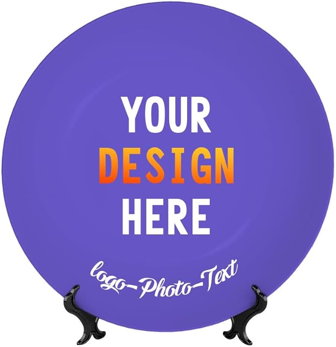 Personalized Photo Ceramic Dinner Plate, Custom Display Dishes with Picture Text Logo Christmas Anniversary Wedding Gifts for Living Room Dining Room Kitchen Decoration, SlateBlue-8 In