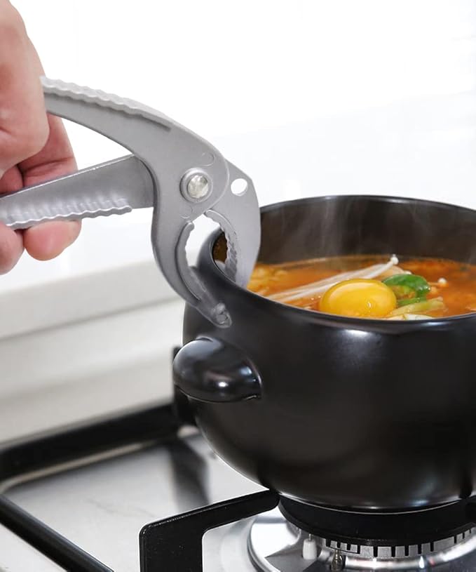 Hot Pot Gripper Holder for Korean Stone Ceramic Bibimbap Bowl (Dolsot, Ddukbaegi) Aluminum Tongs, Sizzling Hot Plate