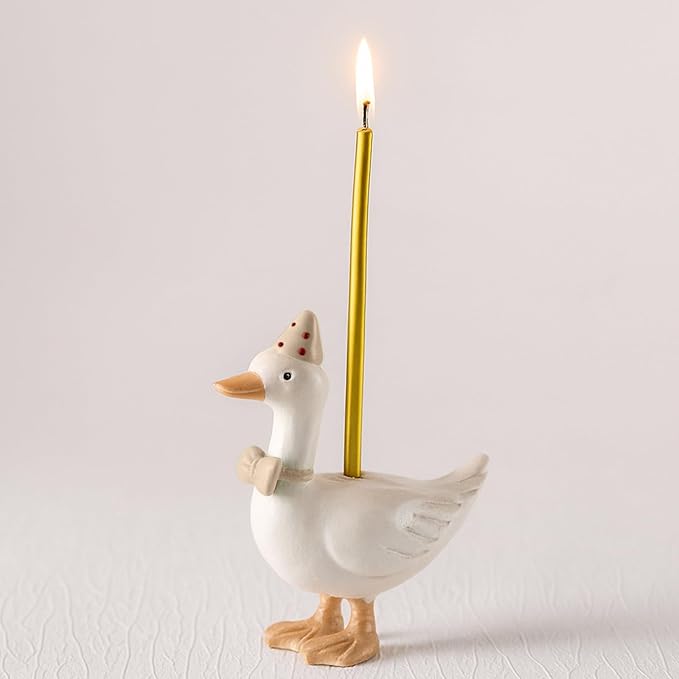 Mumufy Silly Goose Cake Candle Holders with Birthday Candle One Birthday Party Supplies Mini Cute Cake Topper Stand Candlestick for Kids Baby Shower Party Celebration, 3.15 Inch (Goose,Beige)