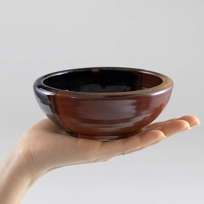 Wazakura Minoyaki Series Small Round Glazed Ikebana Flower Vase Made in Japan, Handpainted Floral Arrangement Pottery Supplies (Black and Brick Red)
