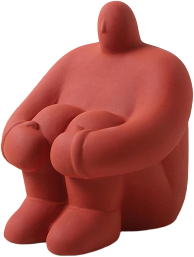 Abstract Art Character Statue Figurine Handmade Ceramic Sculpture Ornaments for Bookshelf Wine Cabinet Crafts Decoration (Red)