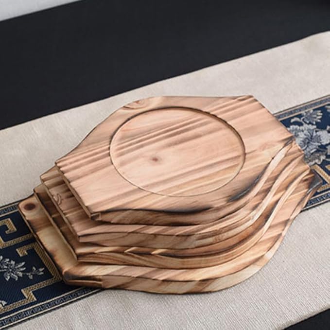 DOITOOL Dolsot Stone Bowl Tray Wooden Korean Bibimbap Earthenware Stone Bowl Holder Saucer Heat Insulation Cushion for Hot Pot Bibimbap Food