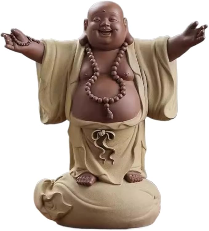 RUVOO Buddha Statue Outdoor, 12.2inch Buddha Statue Ceramics Sculptures Big Belly Happy Laughing Buddha for Home Office Desktop Decor Zen Garden Decor(D)