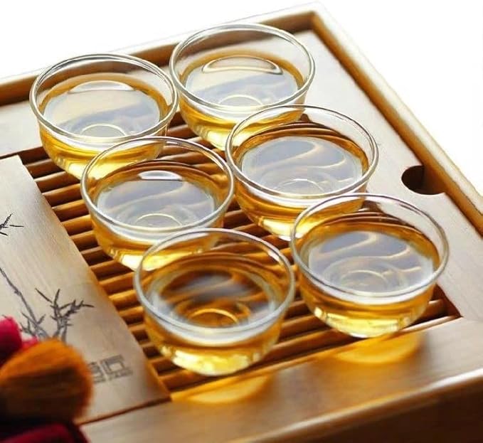 Chinese Tea Tasting Cup Set of 6, Small Glass Kung Fu Teacup, Mini Water Tumbler for Green, Oolong, Pu'er