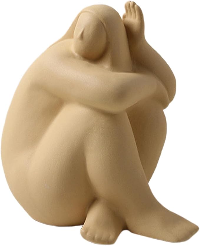 Abstract Art Character Statue Figurine Handmade Ceramic Sculpture Ornaments for Bookshelf Wine Cabinet Crafts Decoration (Yellow)