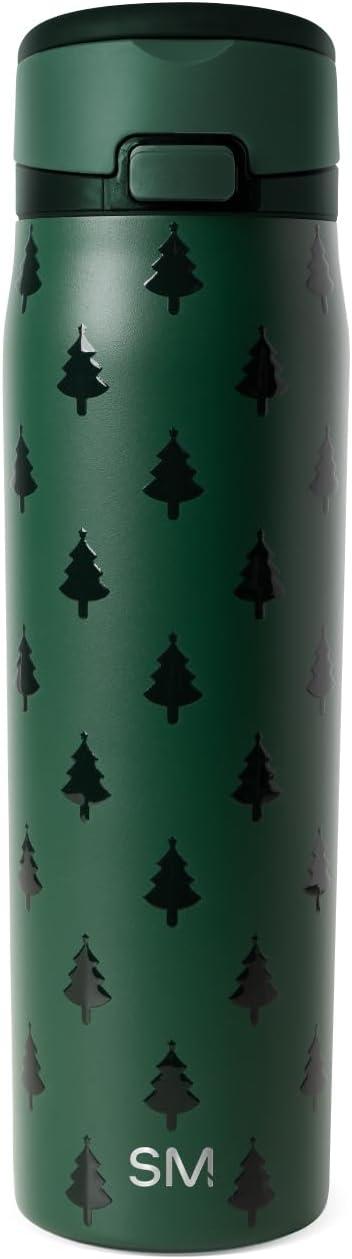 Simple Modern Mesa Loop | Christmas Water Bottle with Straw | 24oz Cup Holder Friendly Insulated Stainless Steel Bottles for Travel, School | Holiday Gifts for Women Men Her Him | Winter Trees
