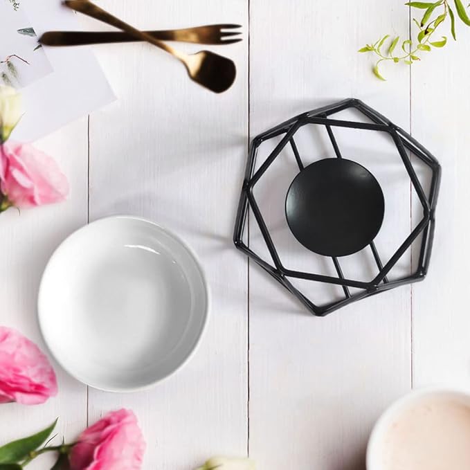 SXCHEN Delicate Romantic Hexagon Shaped Geometric Design Ceramic Tealight Candle Holder Oil Burner, Essential Oil Incense Aroma Diffuser Furnace Home Decoration Stylish Design Black Metal