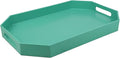 Green Octagonal Serving Tray with Handles for Coffee Table, Plastic Decorative Tray for Ottoman, Kitchen Counter, Living Room, Outdoor Lacquer for Entertaining