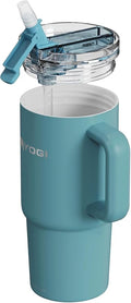 YOGI Ceramic Lined Metal Allergy Safe 24oz Tumbler with Handle and Straw Leakproof Flip & Sip Lid Vacuum Insulated Stainless Steel Travel Cup for Iced Coffee Water and All-Day Hydration 24oz Laguna