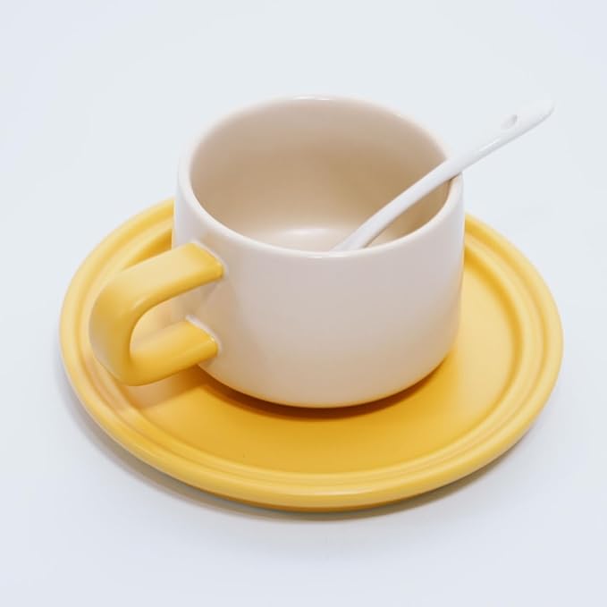 Bone China Tea Cup and Saucer Set with Spoon，Elegant Floral Tea Cup Set (7 oz)，British Coffee Latte Mug for Birthday Party Christmas gift for Friends