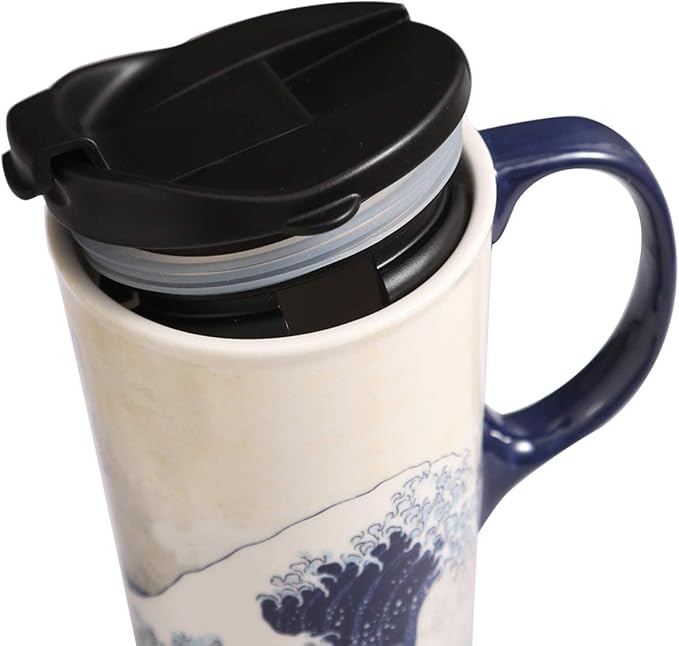 Topadorn 17 Oz Ceramic Coffee Travel Mug with Spill Proof Lid & Handle, Microwave Dishwasher Safe Coffee Cup, Tea Cup with Gift Box for Men and Women