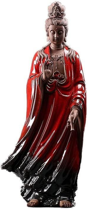 Buddha Statue Ceramic Guanyin Zen Buddha Sculpture Guanyin Sculpture Ceramic Statuette Buddha Crafts Zen Decor (Color : Red)