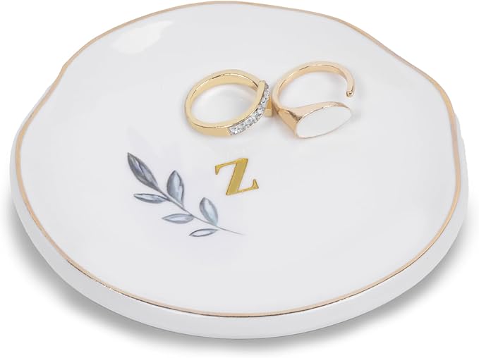 Personalized Ceramic Ring Dish, Initial Jewelry Tray for Rings, Earrings, Necklaces & Bracelets, Gift for Engagements, Birthdays, Holidays, Mom, Sister, Bridesmaid, Bride-to-Be, 4" Ring Plate
