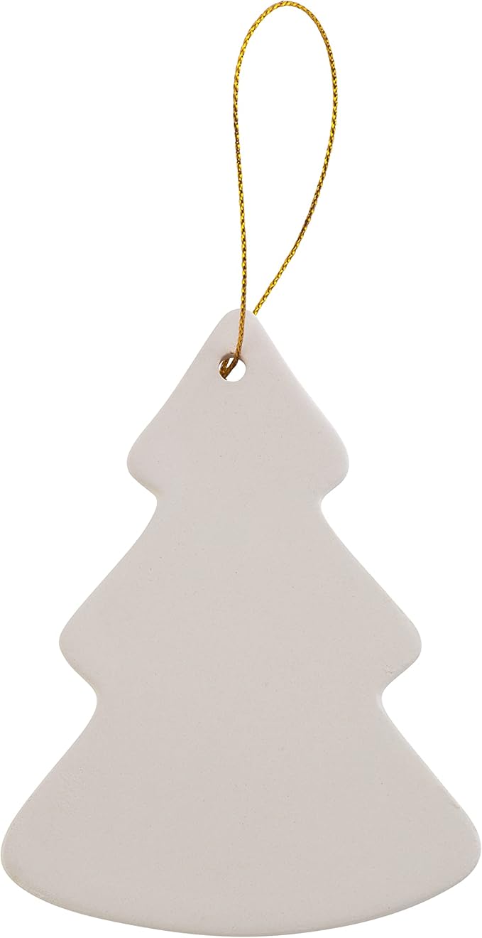 Creative Hobbies Ready to Paint DIY Ceramic Bisque Tree Shape Ornaments with Hanger for Christmas Tree and Holiday Decoration | Pack of 12