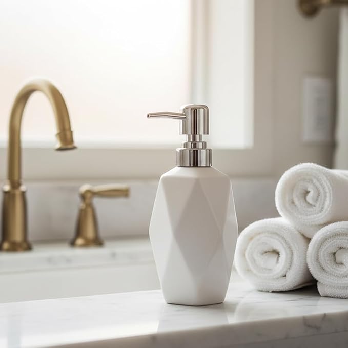 Soap Dispenser, 13.5oz Ceramic Soap Dispenser Bathroom for Kitchen & Bathroom Set of 2 (White, 2 Pack)