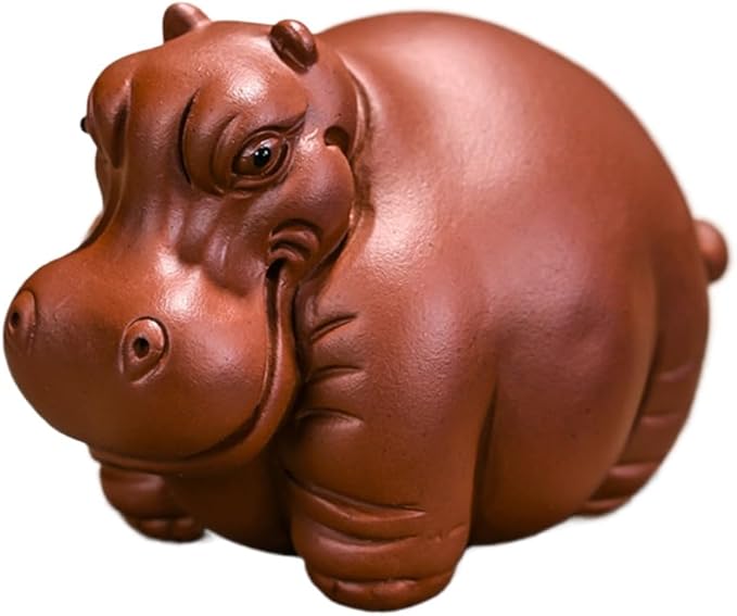 Purple Sand Hippopotamus Statue Tea pet Mini Rhinoceros Ceramic Sculpture kung fu Tea Accessories Decoration Home Bookshelf Desktop Decoration Ornaments Statue (Little Hippopotamus)