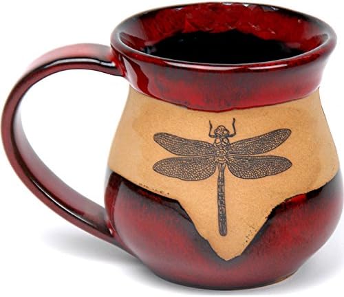 ALWAYS AZUL POTTERY Dragonfly Small 10 Oz Mug in Real Red Glaze - Handmade Ceramic Coffee Mug - Stylish and Unique Handcrafted Artistic Drinkware - Polished Clay Cups, Great for Coffee, Tea, and More