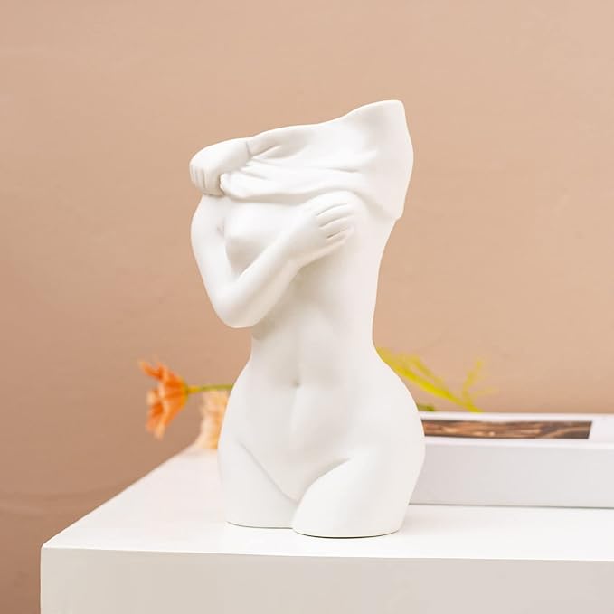 White Ceramic Female Body vase, Lovely Dry Flower Vase Modern Small Woman Body Vase Female Form Vases for Living Room Bedroom Decor,C