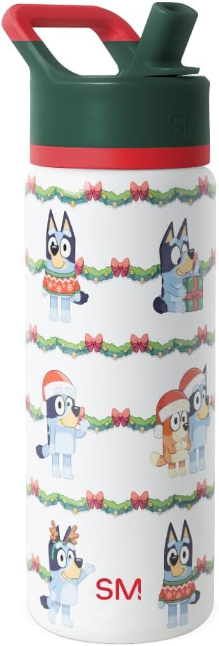 Simple Modern Kids Summit | Christmas Water Bottle with Straw Lid | Bluey 18oz Stainless Steel Cup Insulated Tumbler for Toddlers, School | Holiday Gifts for Girls Boys | Bluey Holly Jolly