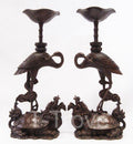 T-Trove Bronze Longevity Crane Candle Holder Pair