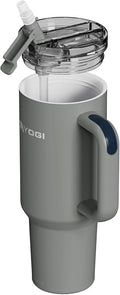 YOGI Ceramic Lined Metal Allergy Safe 40oz Tumbler with Handle and Straw Leakproof Flip & Sip Lid Vacuum Insulated Stainless Steel Travel Cup for Iced Coffee Water and All-Day Hydration 40oz Slate