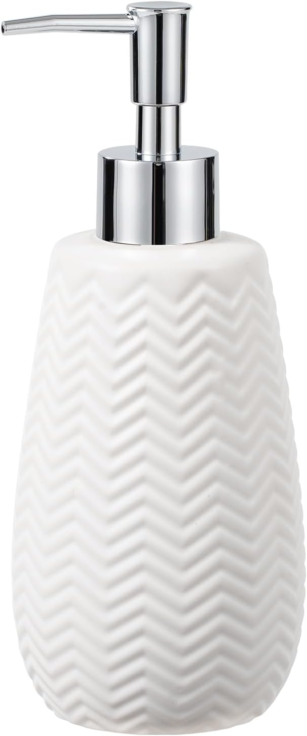 White Soap Dispenser,Wavy Design Ceramic Dispenser for Bathroom, Kitchen, Hand Soap, Dish Soap, Bathroom Countertop