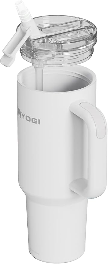YOGI Ceramic Lined Metal Allergy Safe 40oz Tumbler with Handle and Straw Leakproof Flip & Sip Lid Vacuum Insulated Stainless Steel Travel Cup for Iced Coffee Water and All-Day Hydration 40oz Polar