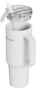 YOGI Ceramic Lined Metal Allergy Safe 40oz Tumbler with Handle and Straw Leakproof Flip & Sip Lid Vacuum Insulated Stainless Steel Travel Cup for Iced Coffee Water and All-Day Hydration 40oz Polar