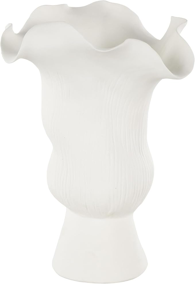 Deco 79 Ceramic Abstract Decorative Vase Floral Inspired Centerpiece Vase with Linear Grooves, Flower Vase for Home Decoration 8" x 7" x 11", White