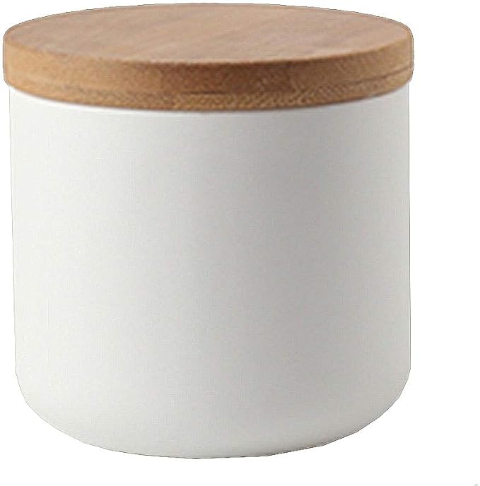 Ceramic Pure Color Sugar Bowl Spice Jar Storage Pot with Wooden Lid