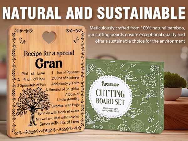 Gran Gifts - "Recipe for a Special Gran" Gran Gifts for Grandma Cutting Board Set, Bamboo-Made Engraved Utensil Set Gifts for Gran Cutting Board, Best Gran Ever Gifts.