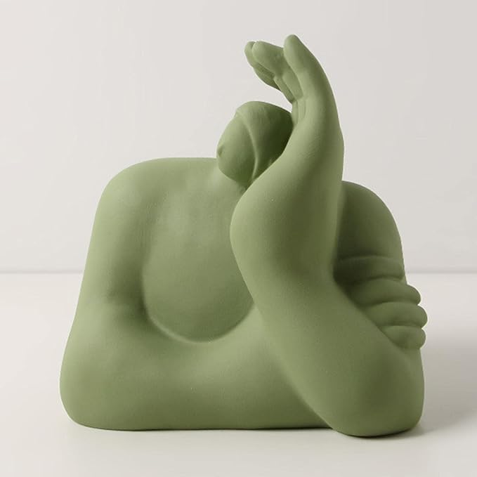 Abstract Art Character Statue Figurine Handmade Ceramic Sculpture Ornaments for Bookshelf Wine Cabinet Crafts Decoration (Green)