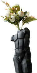 WAYUTO Male Body Vases Ceramic Flower Vase Man Body Shaped Vase Unique Desktop Vase Male Form Sculpture Modern Art Decor for Home Black