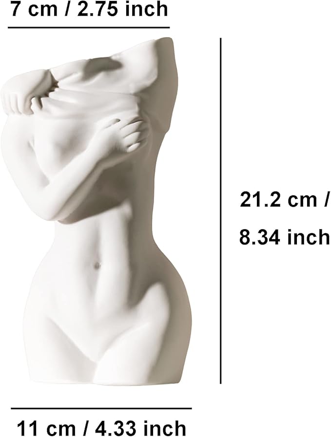 White Ceramic Female Body vase, Lovely Dry Flower Vase Modern Small Woman Body Vase Female Form Vases for Living Room Bedroom Decor,C
